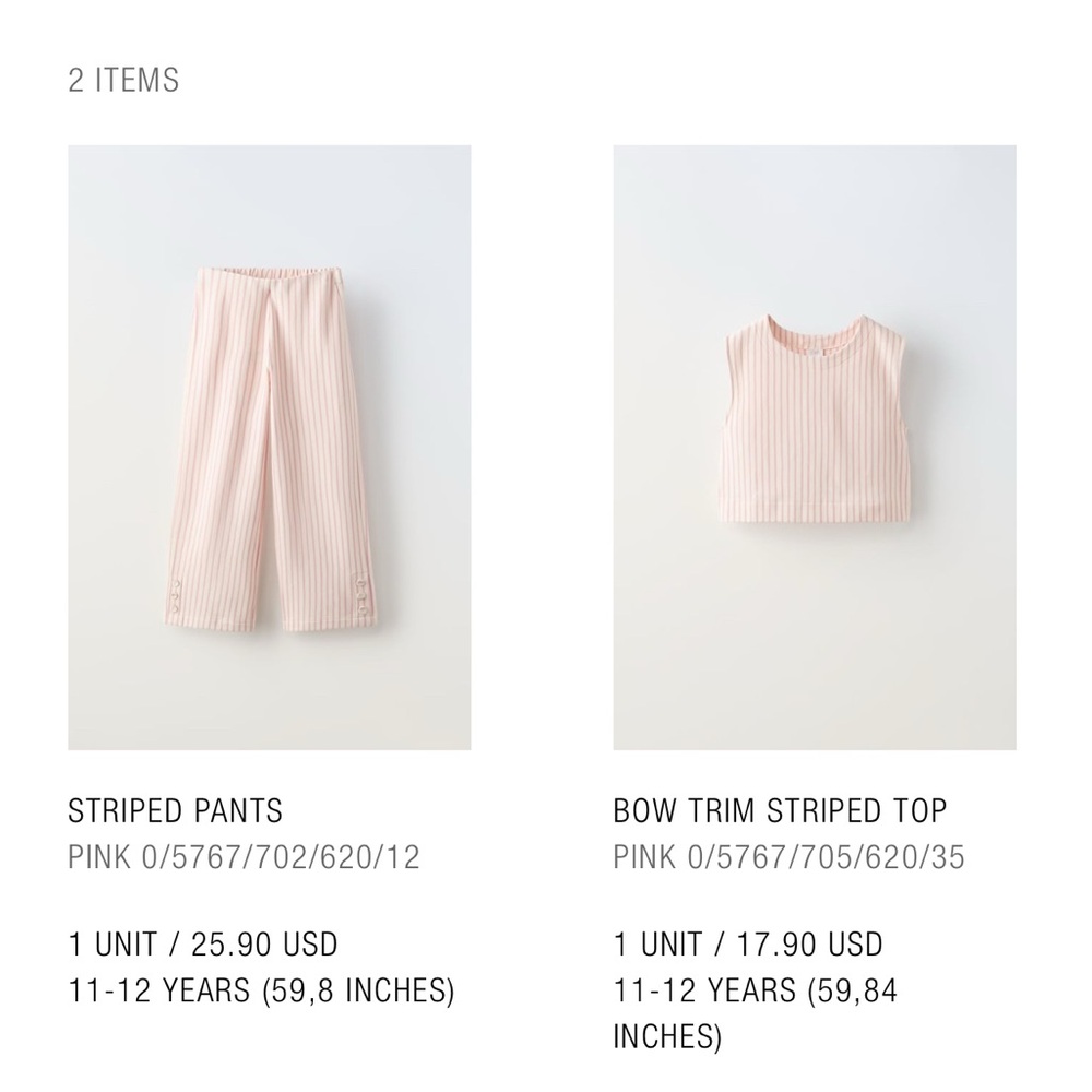 Zara girls two piece set